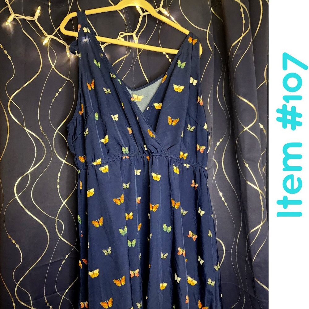 4x tie-top sundress navy with butterflies